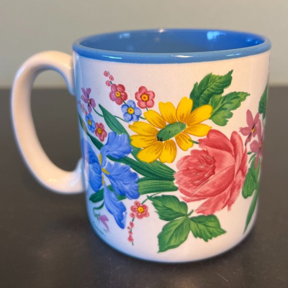 Pair of Vintage FIB Flowers Inc. Balloons Floral Mugs w/ Artwork by Jane Bowen - Picture 2 of 14